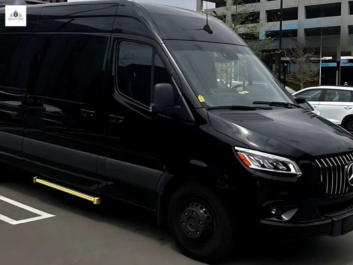 "Professional chauffeur opening van door for corporate travellers in Plano"