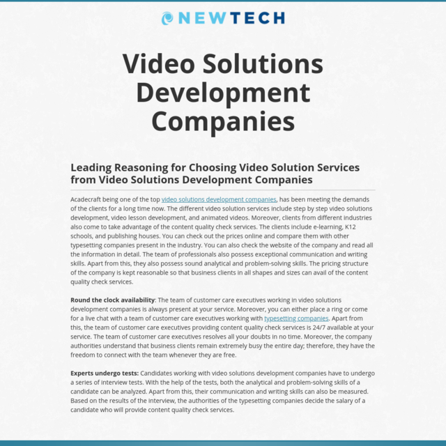 Video Solutions Development Companies