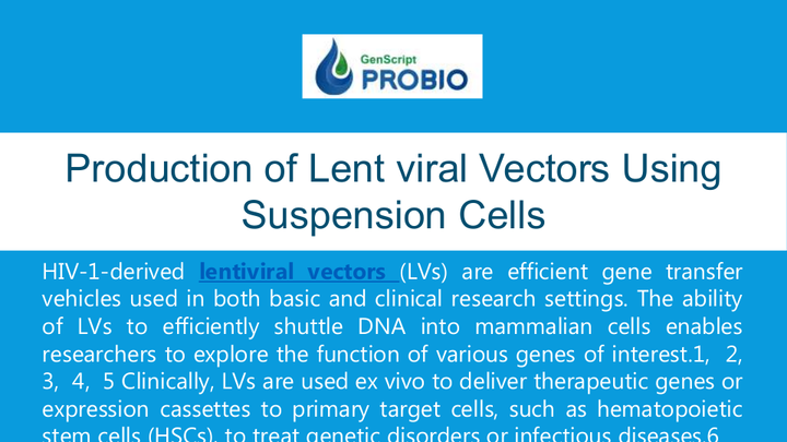 Production of Lentiviral Vectors Using Suspension Cells