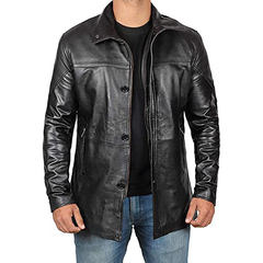 Leather Car Coat for Men | Black Leather Car Coat - Jacket Arena