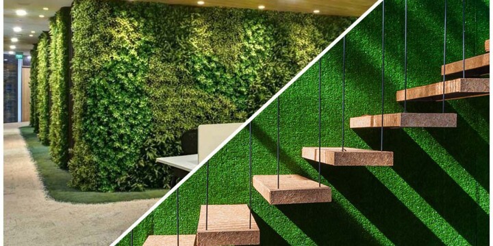 Install Green Artificial Grass On a Dull Interior or Outdoor Wall