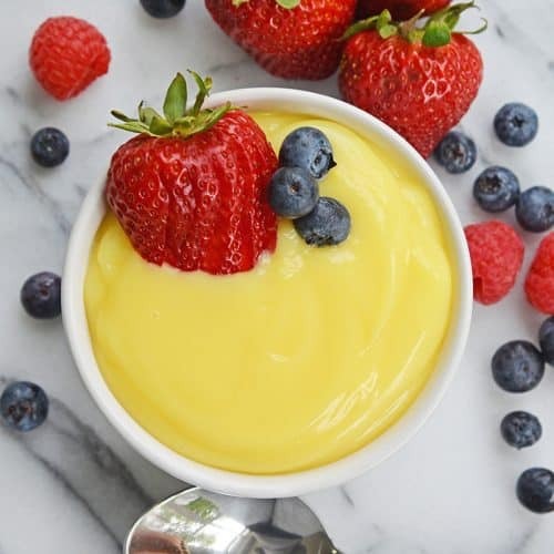 Custard can be served hot or cold, and it can be enjoyed on its own